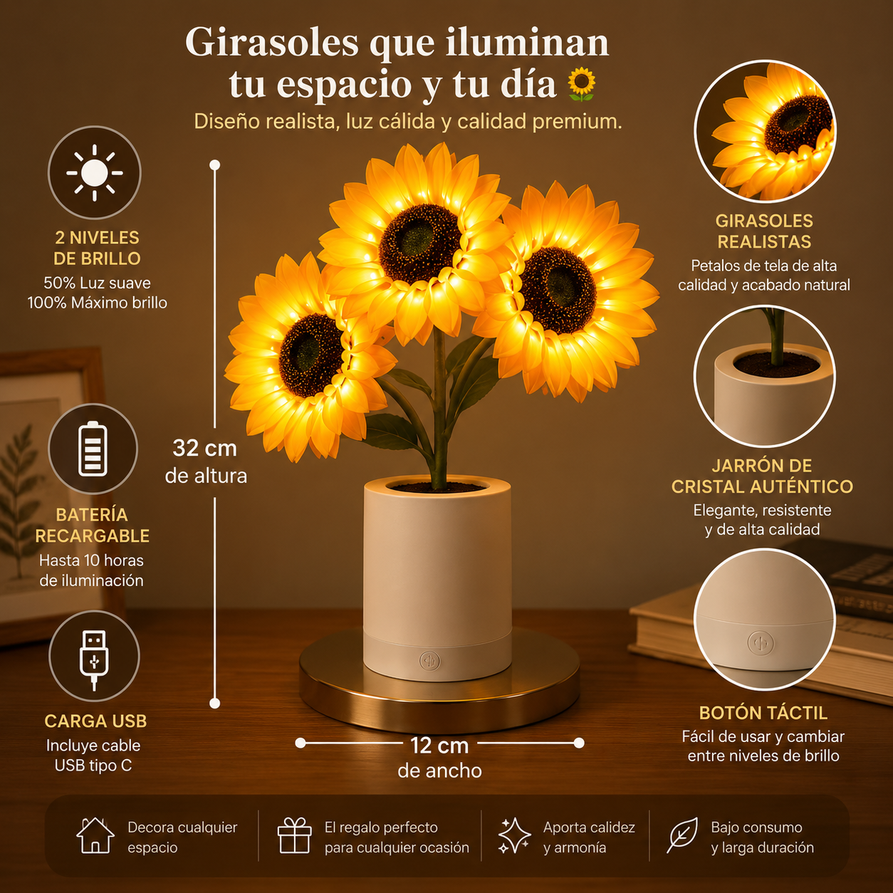Lámpara LED de Girasoles | Luz cálida para un ambiente acogedor 🌻✨