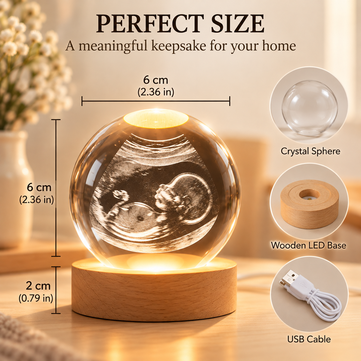 Personalized Ultrasound Crystal Ball with LED Light Base
